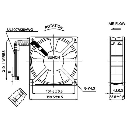 Ventilator AC axial 115/230VAC 120x120x38mm 195m3/h SUNON SF1212AD.BL.GN SF1212AD