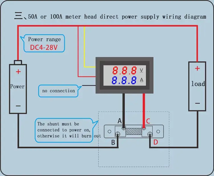 Voltmetru si Ampermetru 0-50A rosu DC 4-30V VOLT/AMP 50A